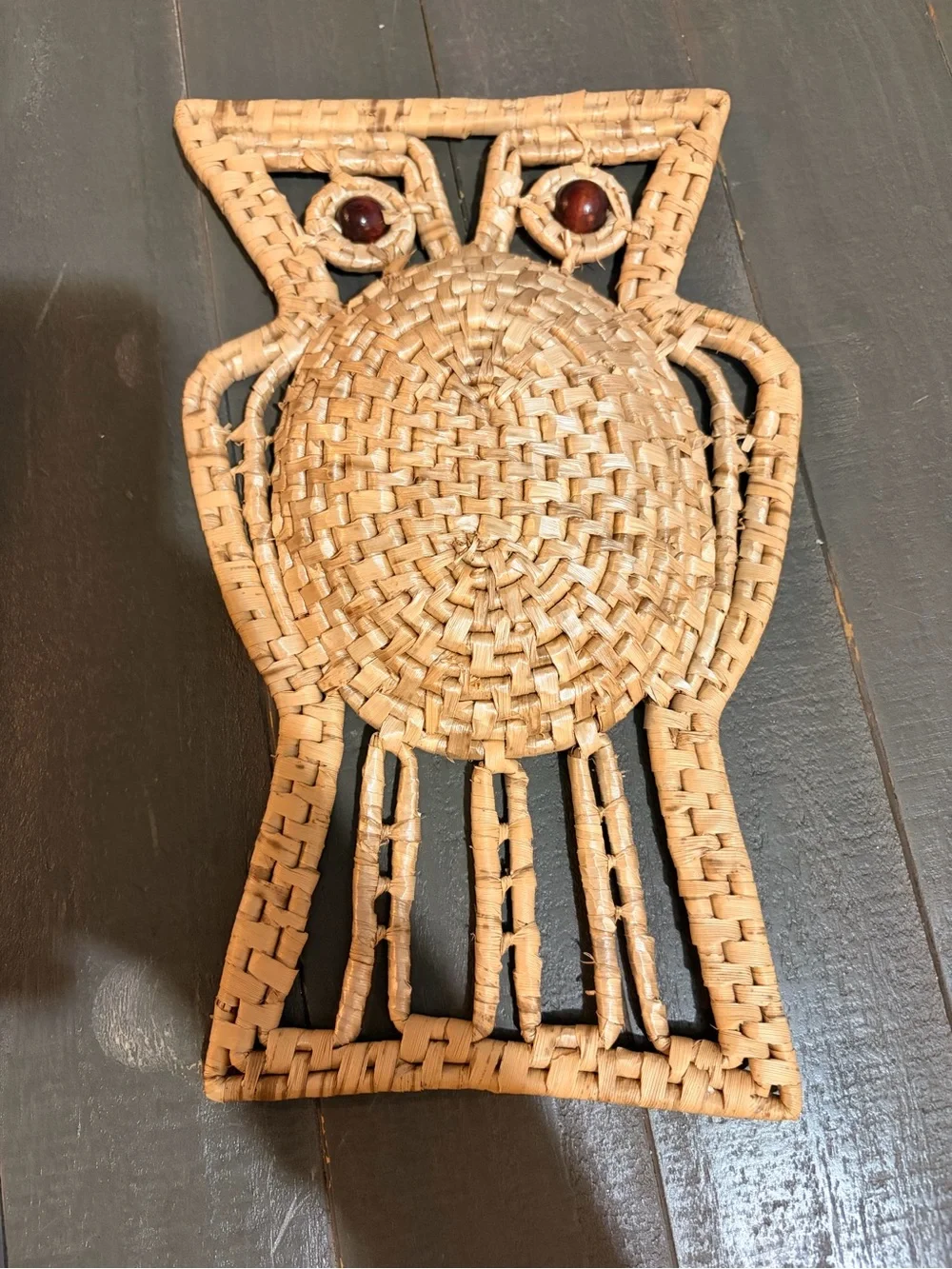 Handwoven Natural Wicker Owl Wall Accent